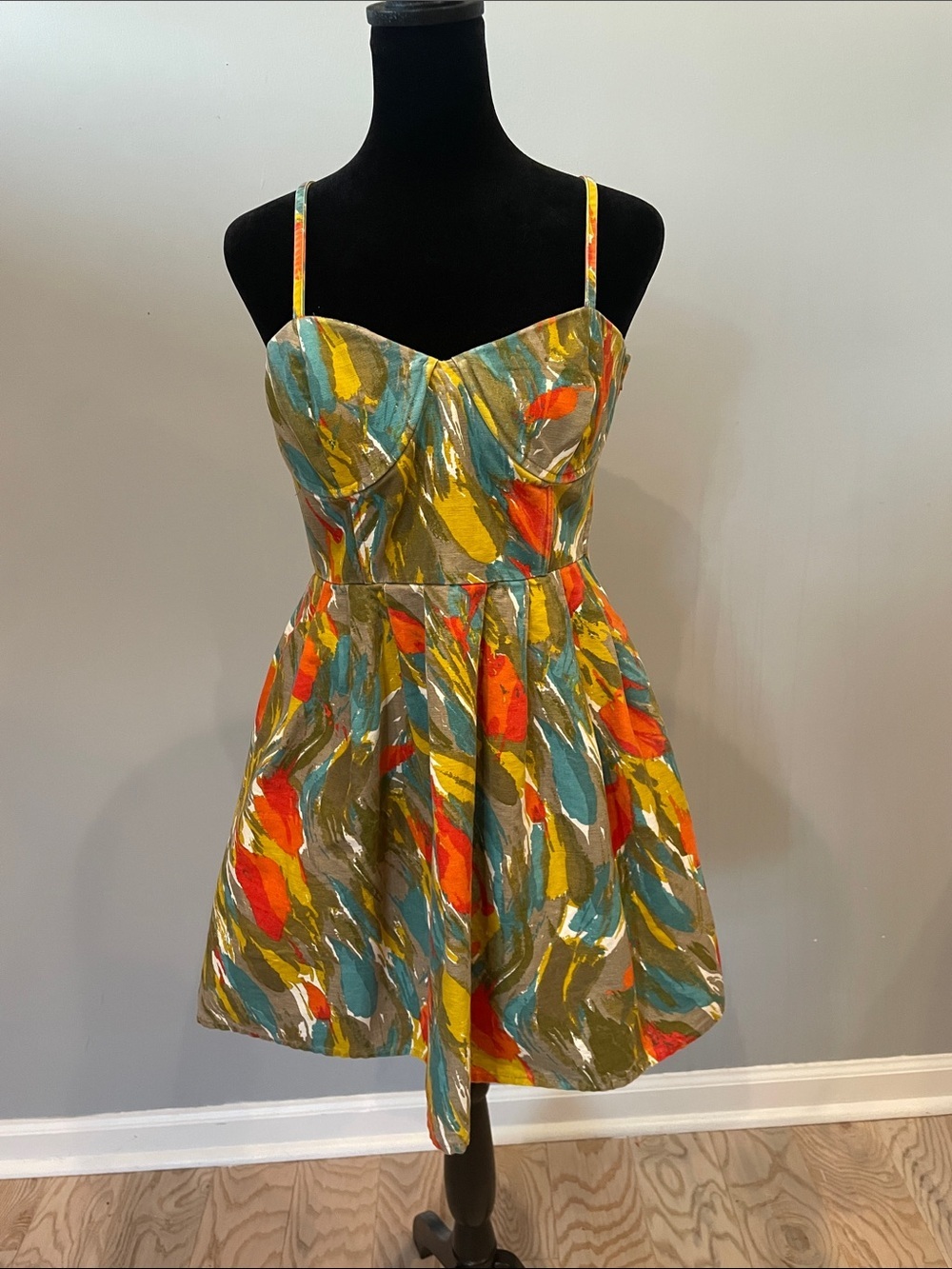 Colorful Abstract Print Bustier Mini Dress
